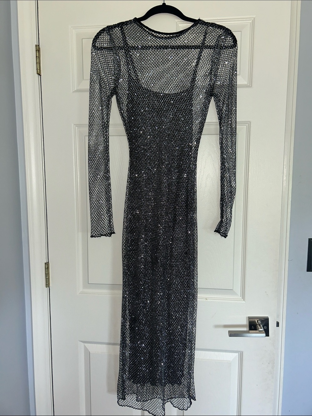 Black glitter Mesh Long Sleeve Dress XS
